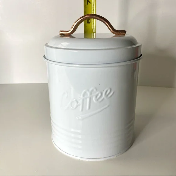 LAST CHANCE SALE!Robely Farmhouse Coffee Tin Canister Lid White Copper Handle - Picture 7 of 11